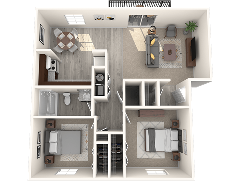 Floor plan for 2 beds, 1 bath, 990 sqft